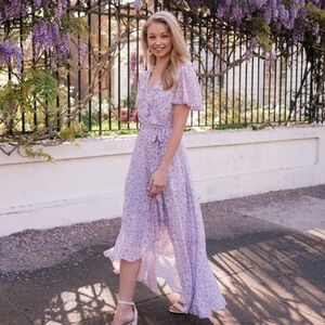 Gal Meets Glam Sophie Elegant Lavender Floral Maxi Dress Size 6